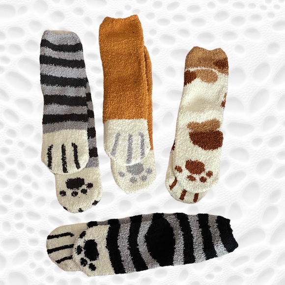 Other - Cat Paw Socks Fuzzy Warm Adorable Kitty Slipper New Brown Black Gray Grey
